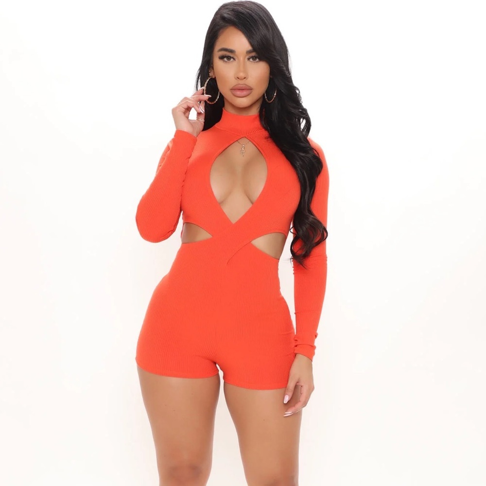 Fashion Nova - Kimber Ribber Romper - Orange